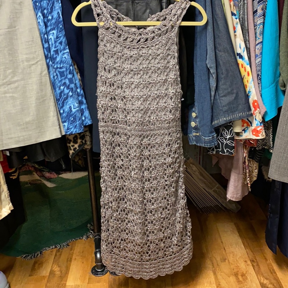 Inc international Concepts gorgeous crocheted dress size XL. Metallic taupe EUC